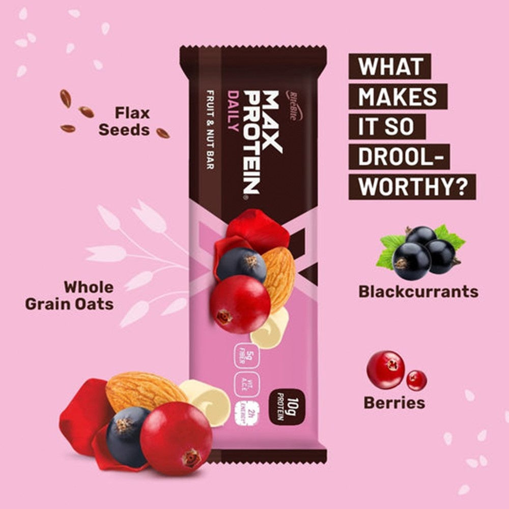 RiteBite Max Protein Energy Bar (Fruit and Nut) + Peanut Butter Dark Chocolate Quinoa Crispies Oats Nutrition Bar Combo : 50 g + 40 g