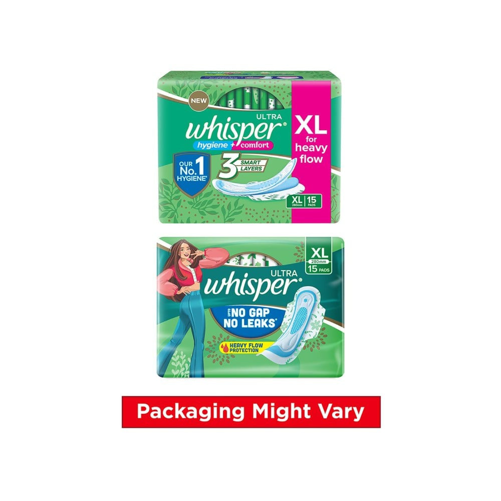 Whisper Ultra Upto No Gap No Leaks Sanitary Pads (XL) + Daily Liners Clean & Fresh Panty Liners Combo : 15 pieces + 20 pieces