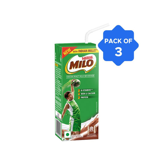 Nestle Milo RTD Malt Drink with Millets (Chocolate) - Pack of 3 : 3 x 180 ml