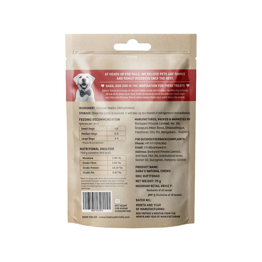 HUFT Dehydrated Chicken Neck Dog Treat - Pack of 3 : 3 x 70 g