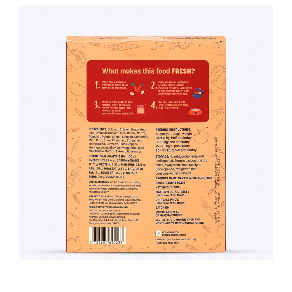 HUFT Sara's Wholesome Food Chicken Biryani Dog Food + Sara's Wholesome Food Mutton Biryani Dog Food Combo : 300 g + 300 g