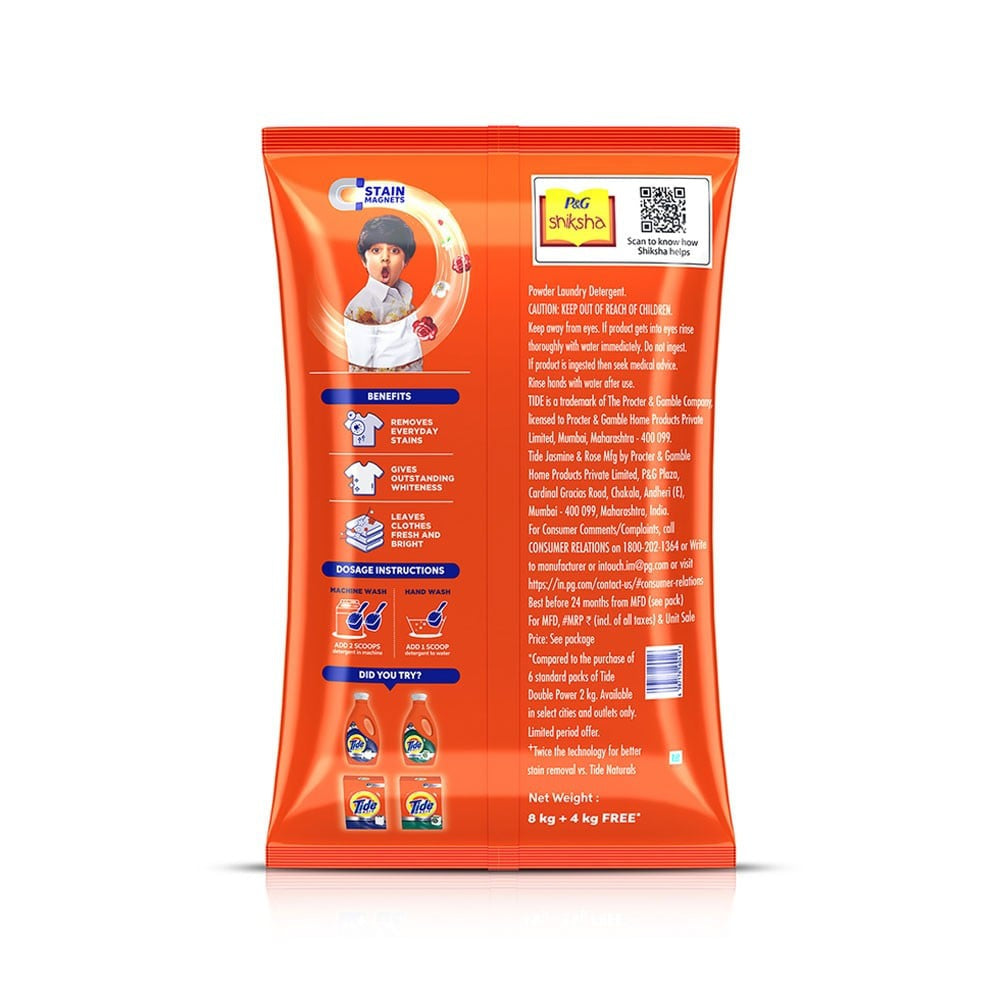 Tide Plus Detergent Powder Jasmine & Rose : 8 kg + 4 kg
