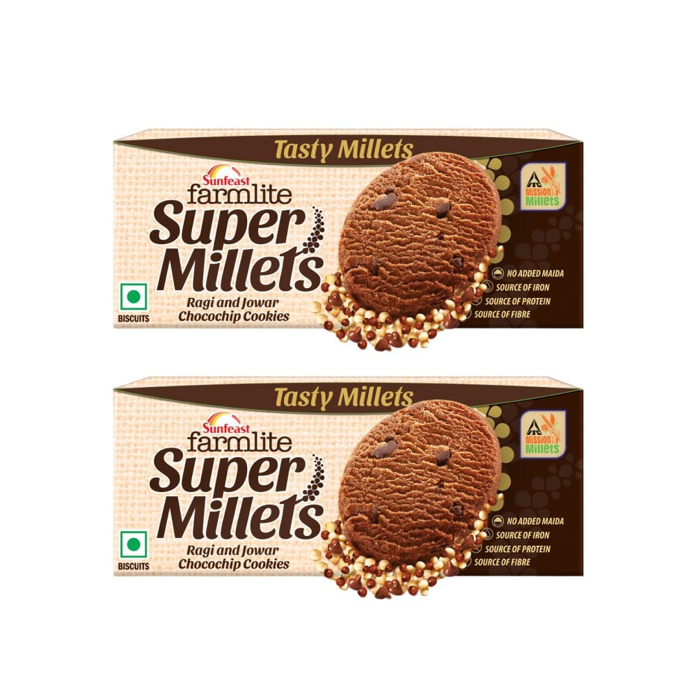 Sunfeast Farmlite Super Millets Ragi and Jowar Chocochip Cookies - Pack of 2 : 2 x 75 g
