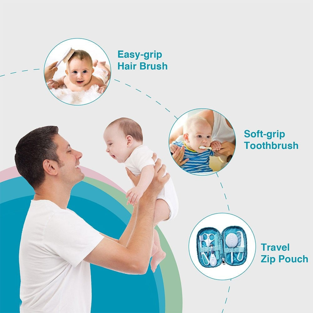 Vega Baby & Mom 7-in-1 Baby Grooming Kit With Storage Bag (Blue, White, 6+ months) : 1 set (7 pieces)