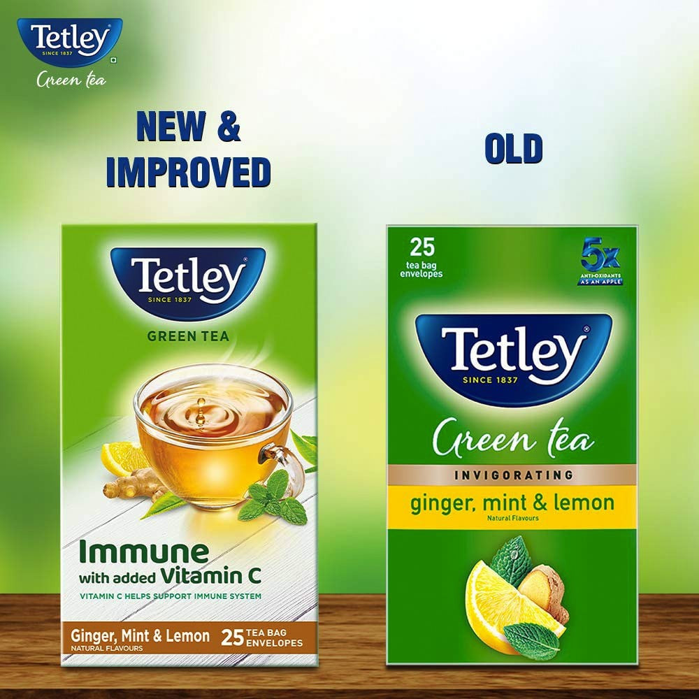 Tetley Ginger, Mint & Lemon Green Tea Bags (Immune with added Vitamin C) - Pack of 2 : 2 x 25 pieces