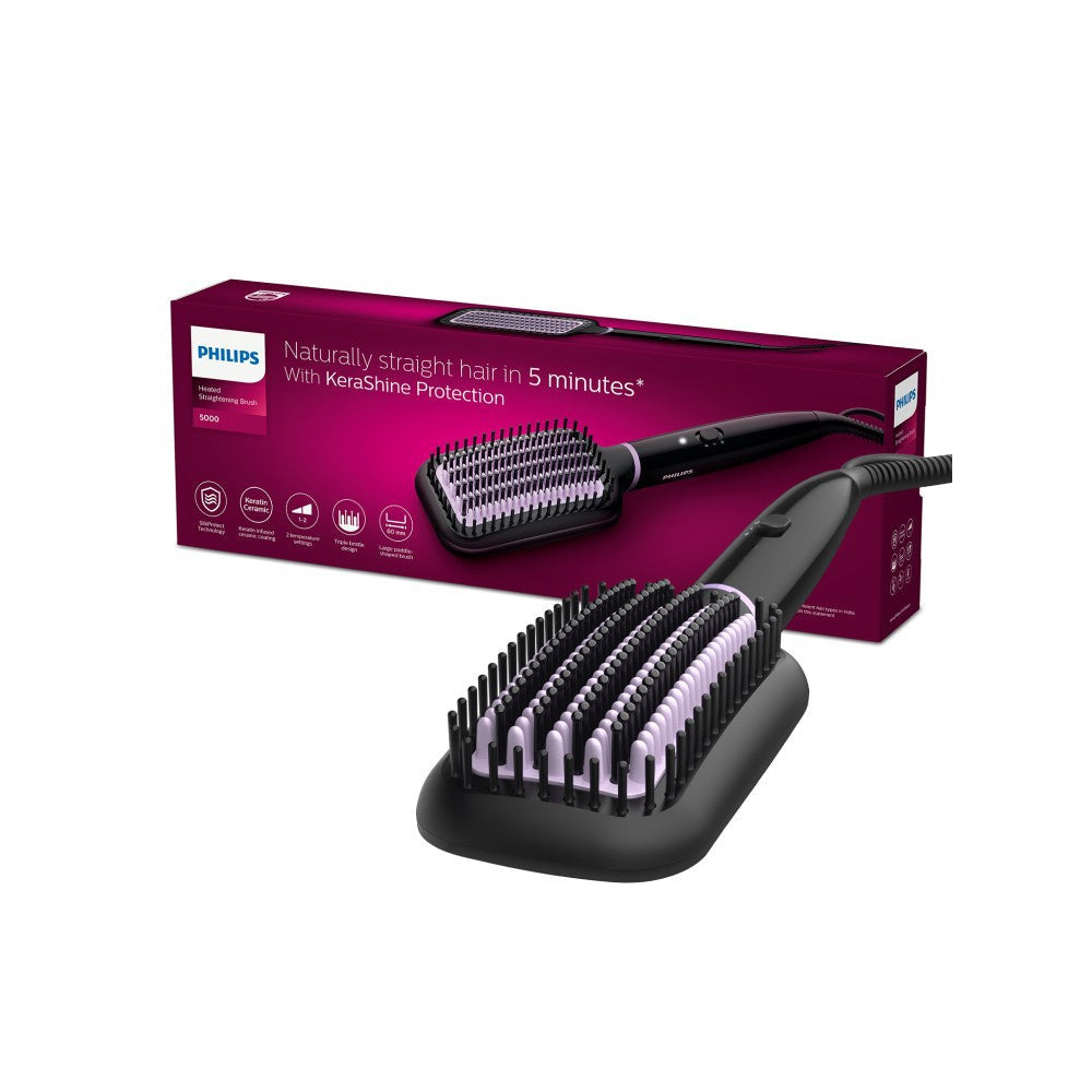 Philips BHH880/10 Hair Brush Straightener (With Keratin-Infused Bristles, Black) (Black, 50W) : 1 piece