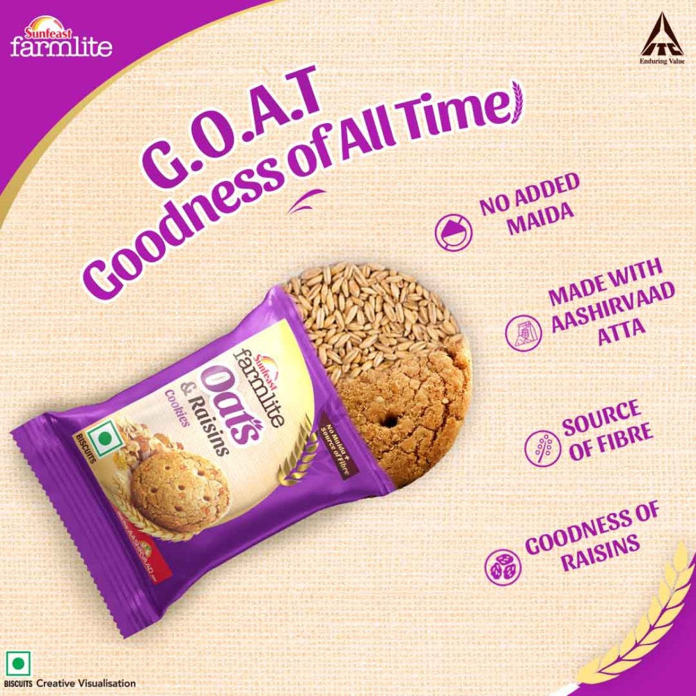 Sunfeast Farmlite Oats with Raisins Cookies - Pack of 2 : 2 x 150 g