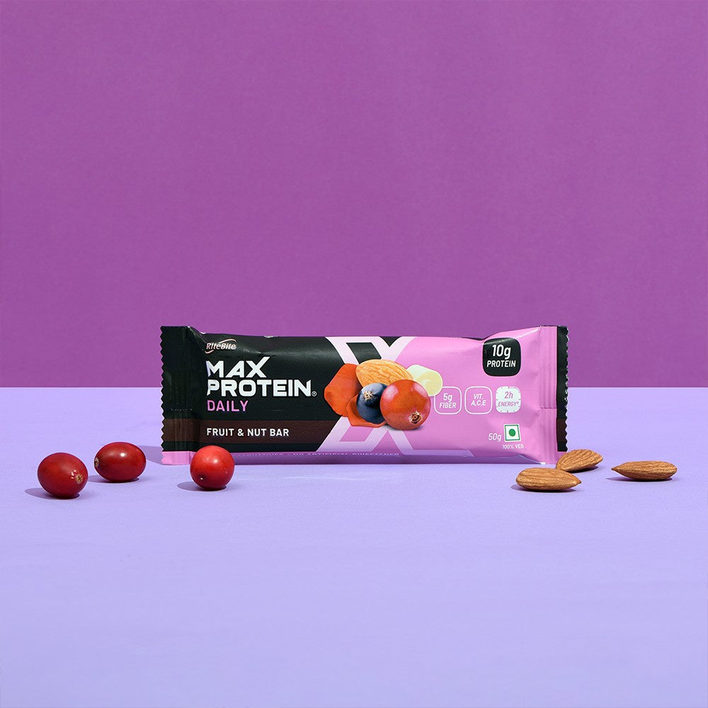 RiteBite Max Protein Energy Bar (Fruit and Nut) + Peanut Butter Dark Chocolate Quinoa Crispies Oats Nutrition Bar Combo : 50 g + 40 g