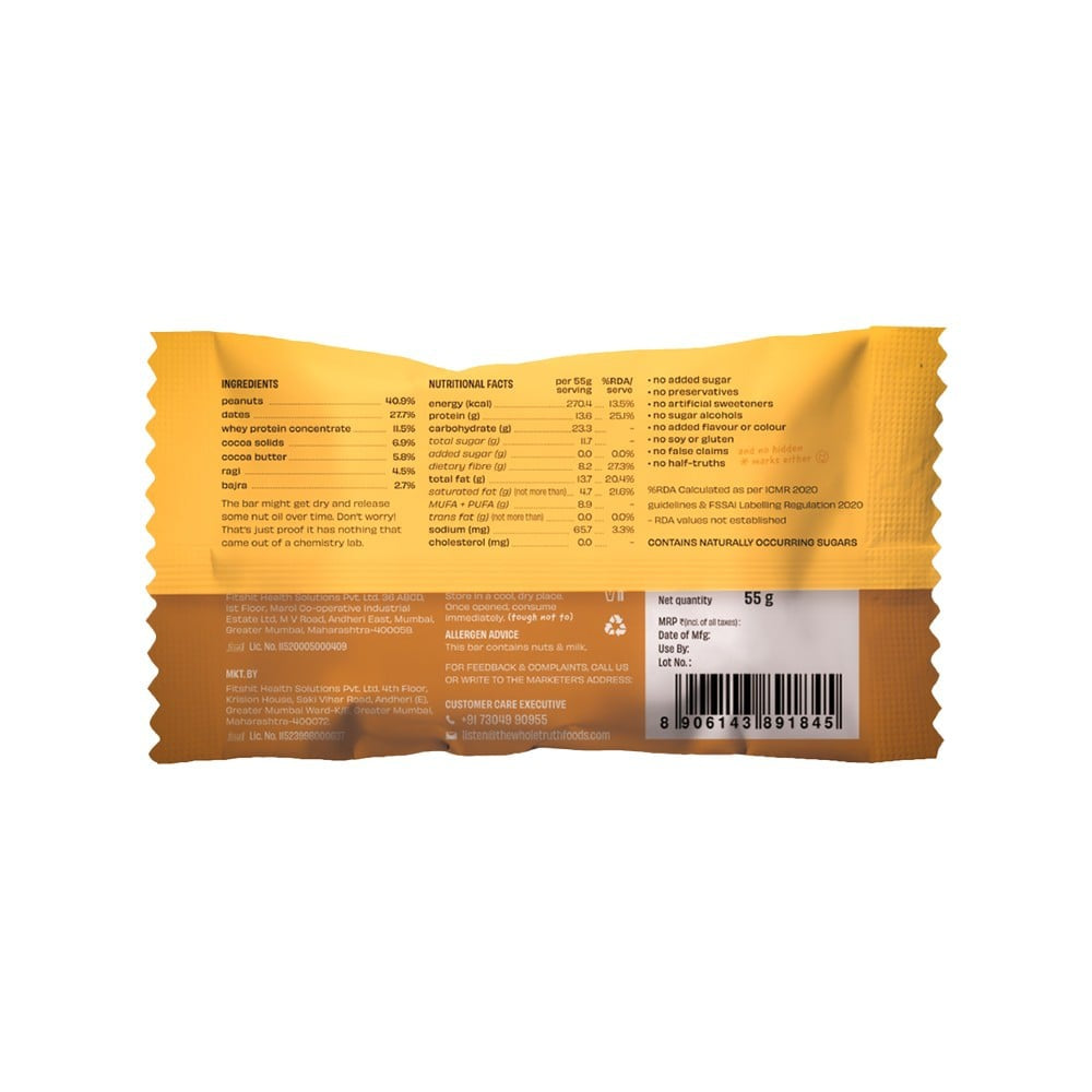 The Whole Truth Peanut Millet Cocoa Protein Bar : 55 g