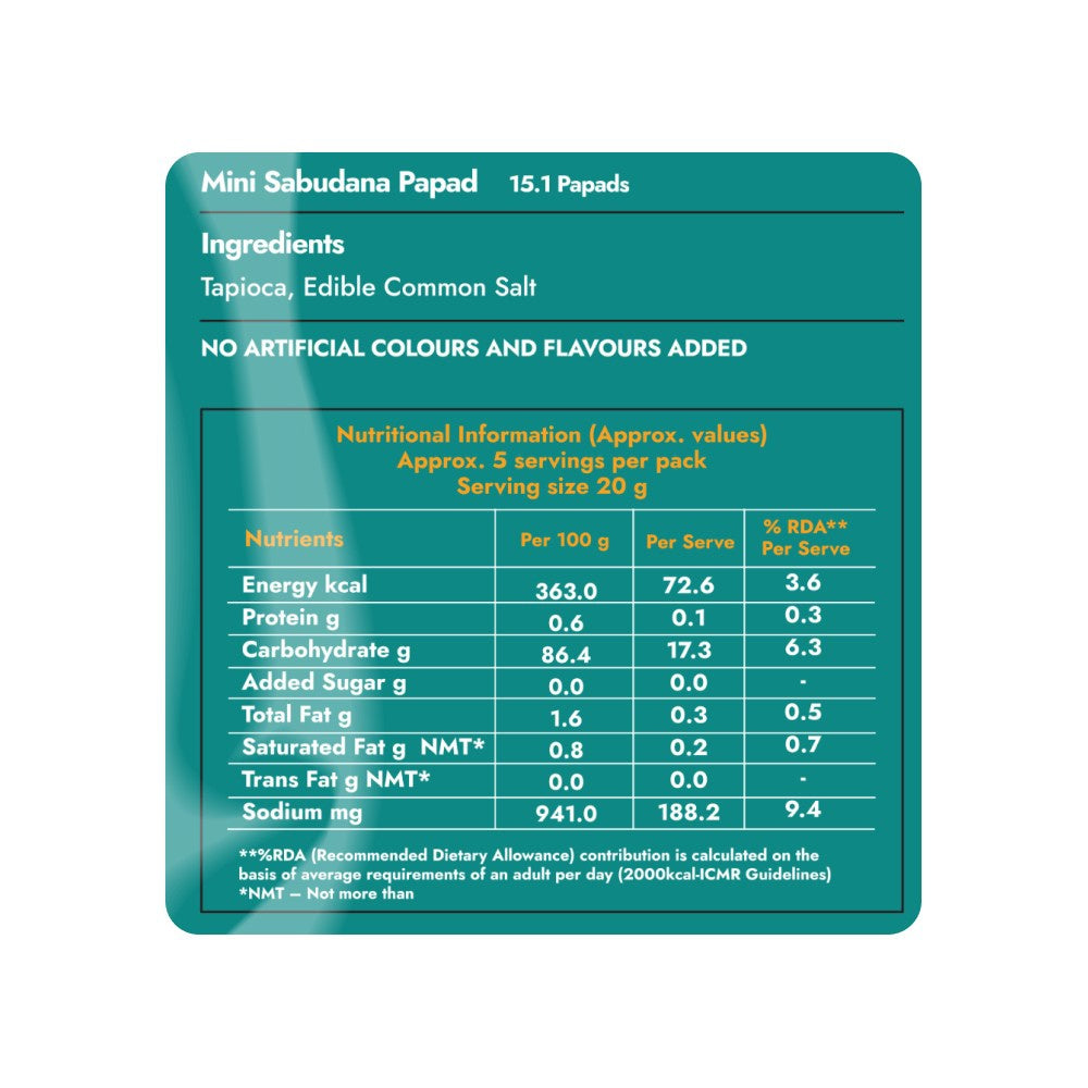 Sweet Karam Coffee Mini Sabudana Papad : 100 g