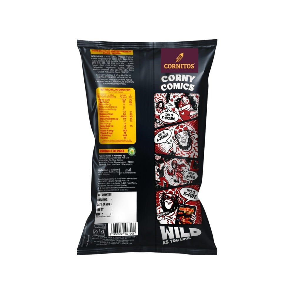 Cornitos Crusties Korean Chilli Puffs - Pack of 2 : 2 x 62 g