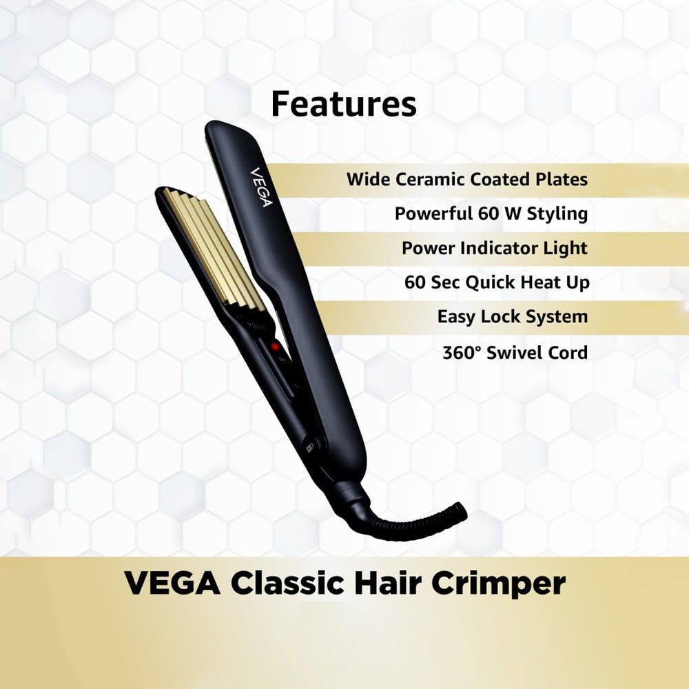 Vega Classic Hair Crimper for Women, VHCR-01 (Black, 60W) : 1 unit