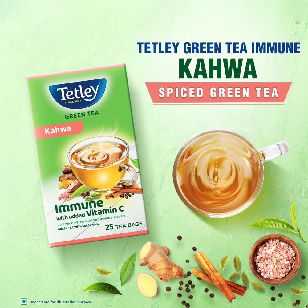 Tetley Kahwa Green Tea Bags : 1 pack (25 units)
