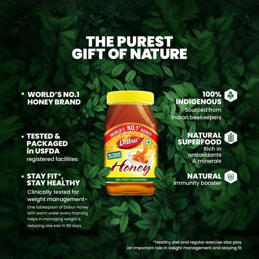 Dabur Honey - 100% Pure, World's No.1 Honey Brand (No Sugar Adulteration) : 250 g