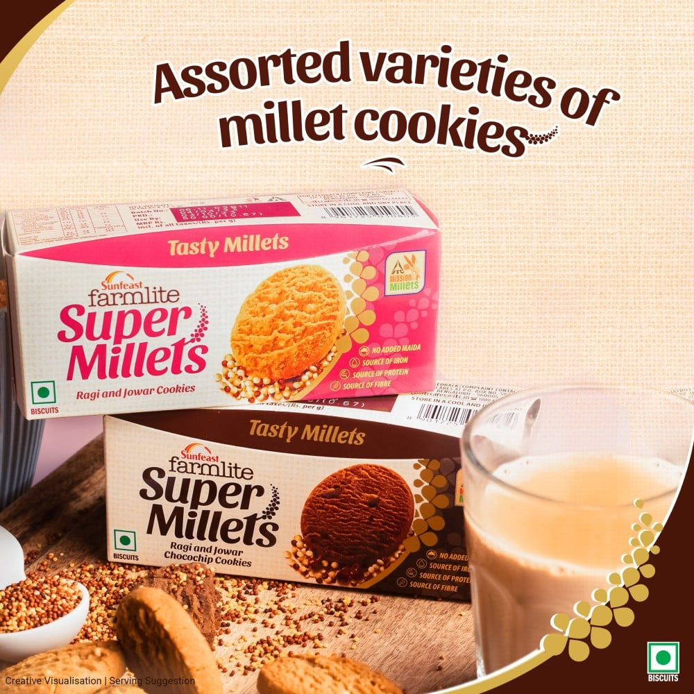 Sunfeast Farmlite Super Millets Ragi and Jowar Chocochip Cookies : 75 g