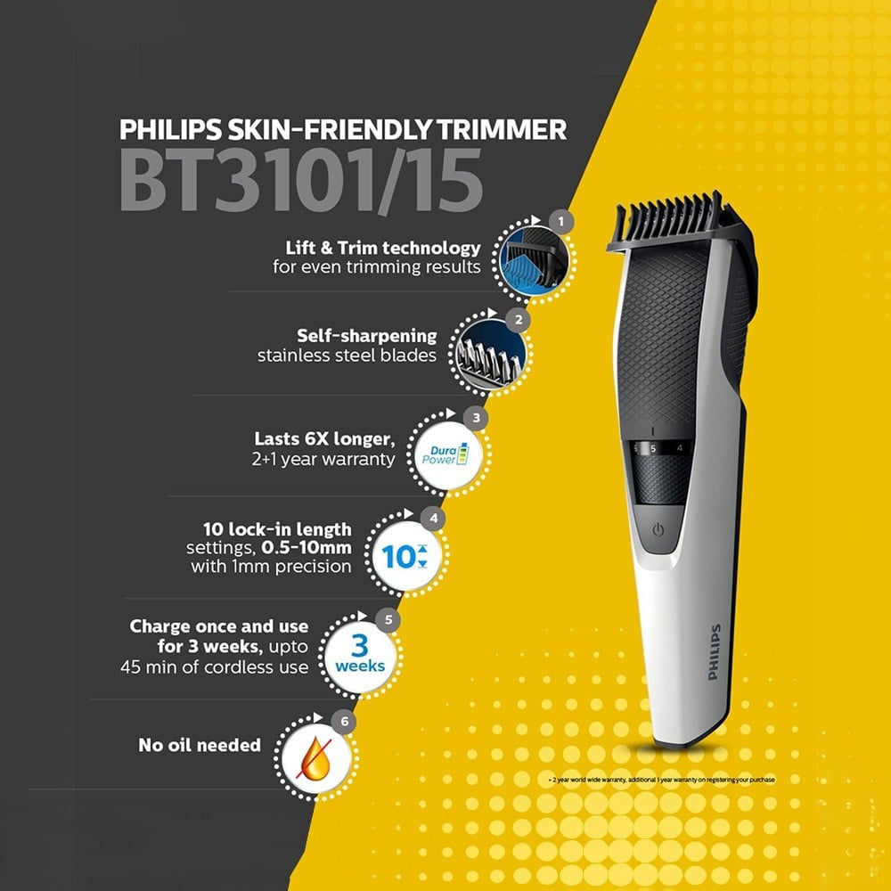Philips BT3101/15 45 Min Runtime Beard Trimmer (Black, White) : 1 unit