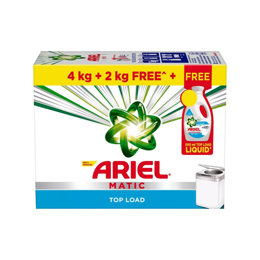 Ariel Matic Top Load Detergent Powder - Free 500 ml Liquid Detergent Inside : 6 kg + 500 ml