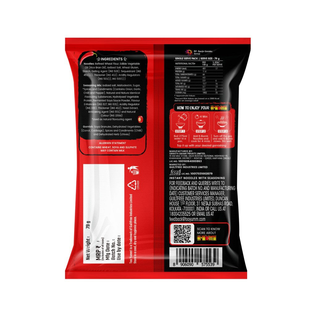 Too Yumm K-Bomb Hot n Spicy Instant Noodles - Pack of 2 : 2 x 79 g