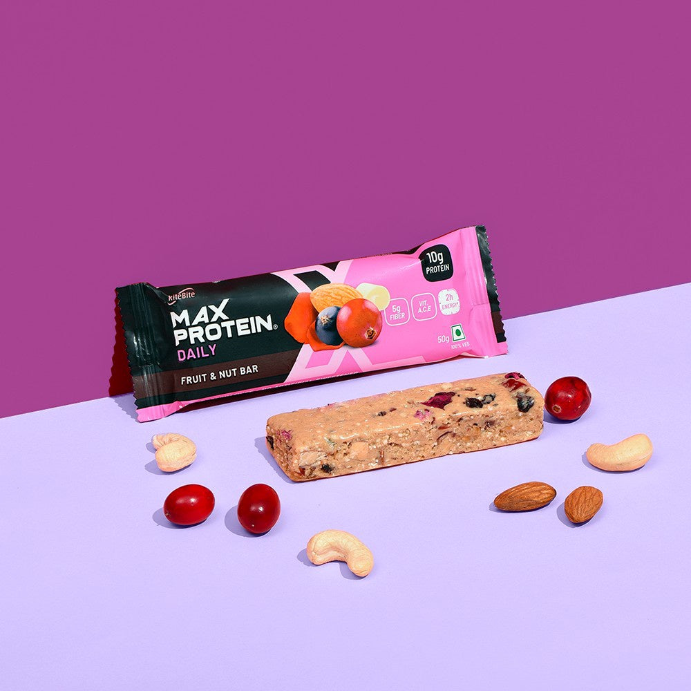 RiteBite Max Protein Energy Bar (Fruit and Nut) + Peanut Butter Dark Chocolate Quinoa Crispies Oats Nutrition Bar Combo : 50 g + 40 g