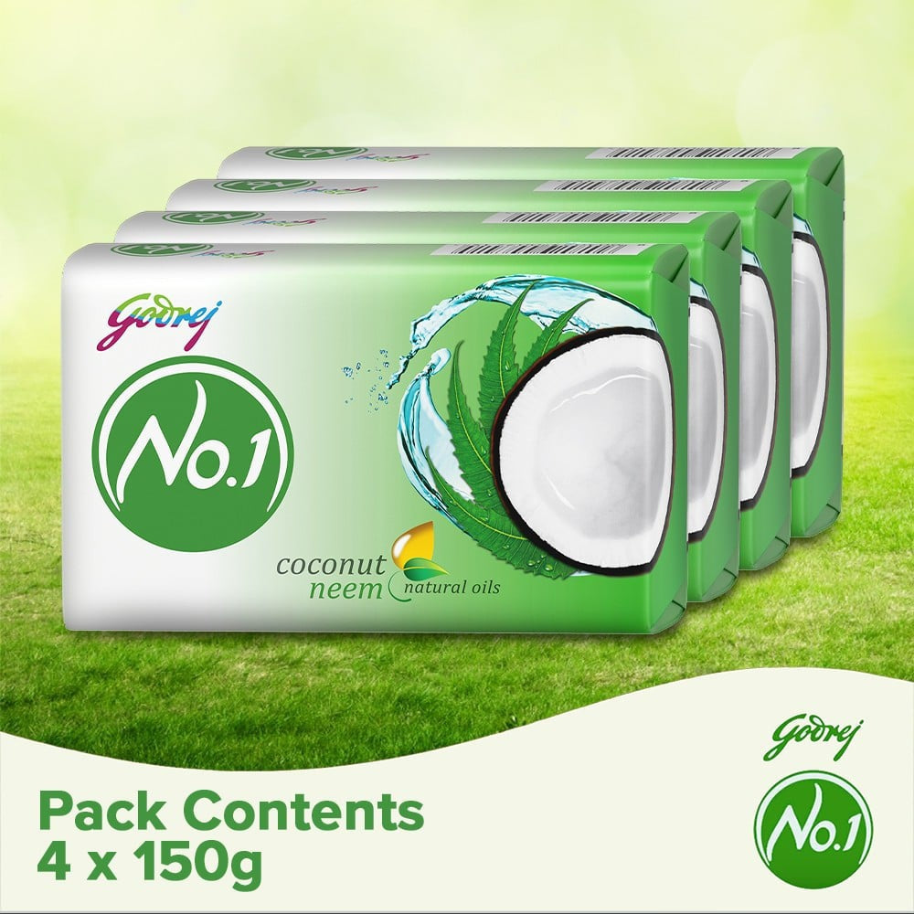Godrej No.1 Coconut & Neem Bath Soap - Buy 3 Get 1 Free : 4 x 150 g