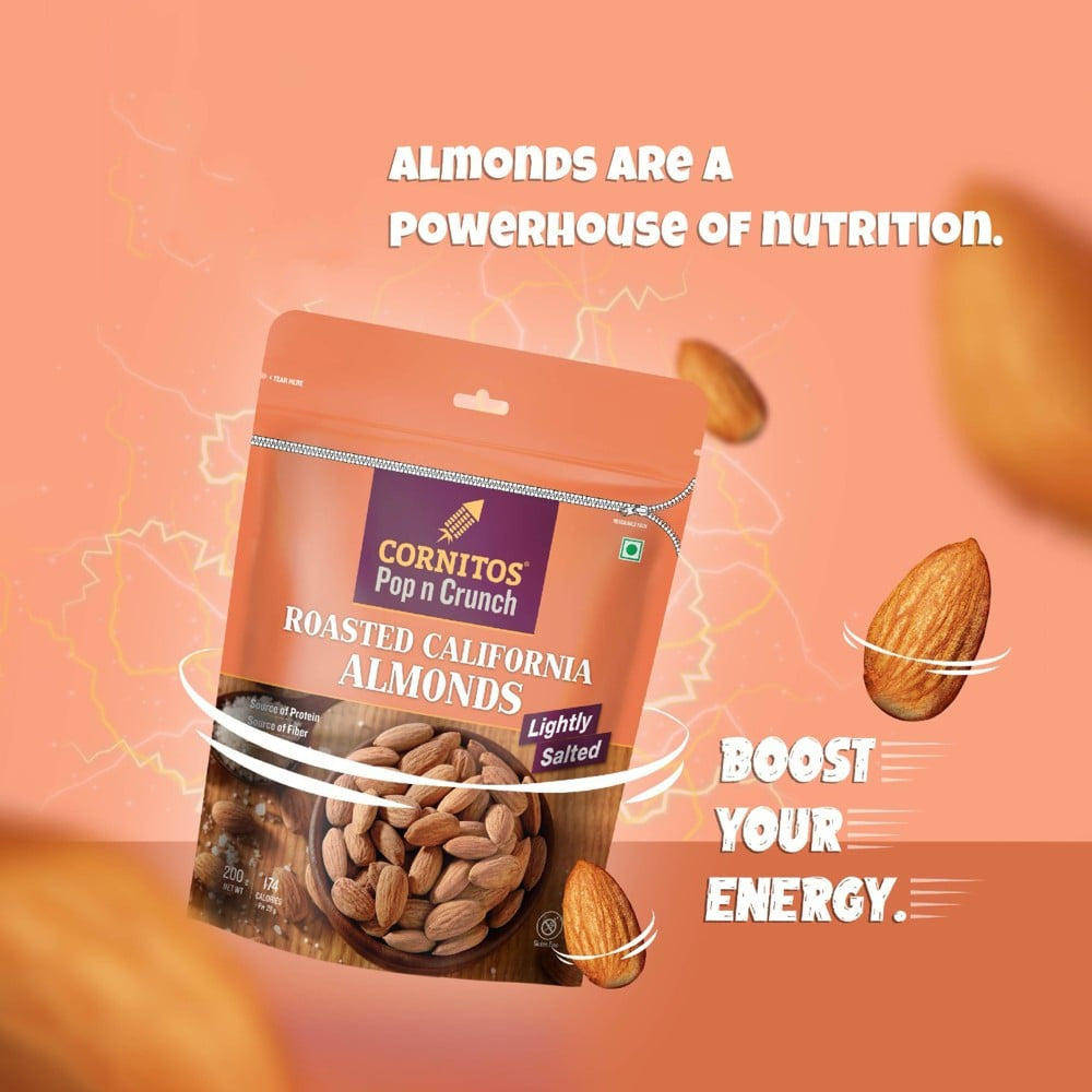 Cornitos Pop n Crunch Lightly Salted California Flavoured Almonds - Roasted - Pack of 2 : 2 x 200 g