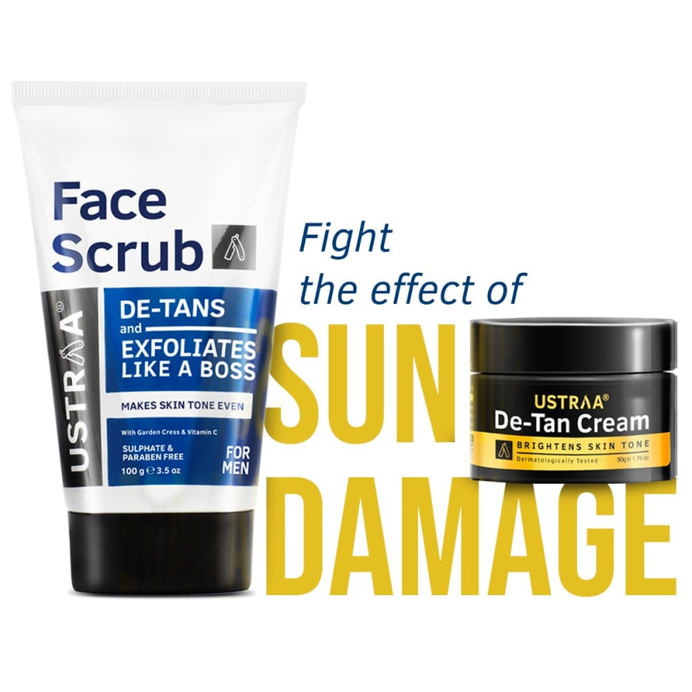Ustraa De-Tan Face Scrub + De -Tan Face Cream (50 g) Combo : 100 g + 50 g