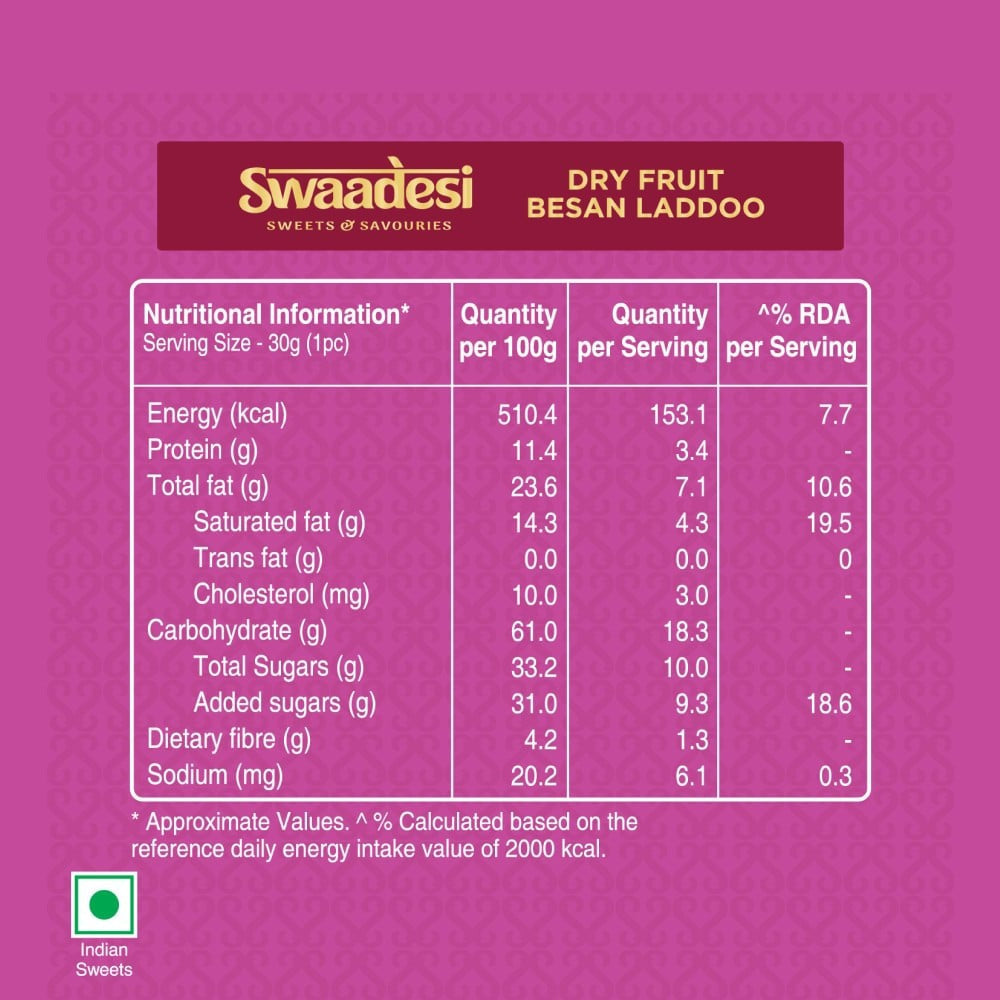 Desi Ghee Dryfruit Besan Laddu by Unibic Swaadesi : 240 g