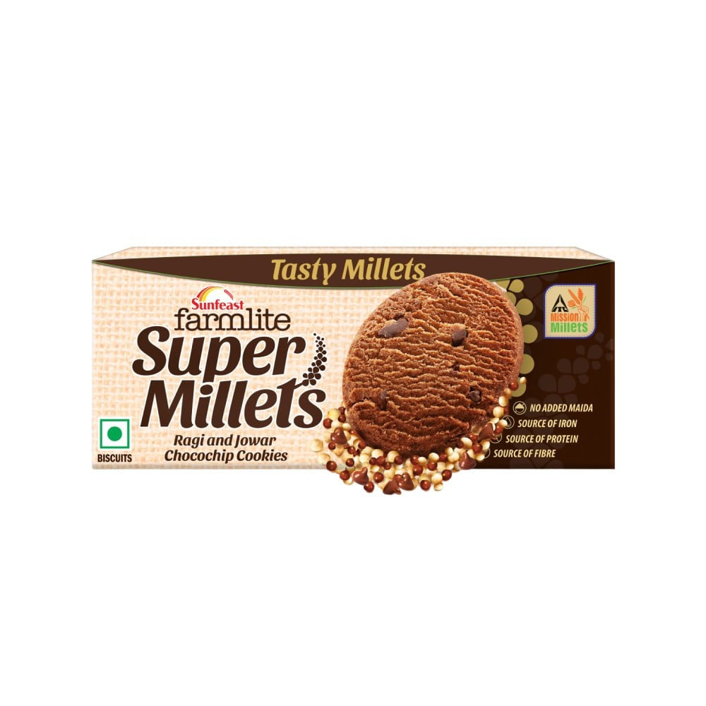 Sunfeast Farmlite Super Millets Ragi and Jowar Chocochip Cookies : 75 g