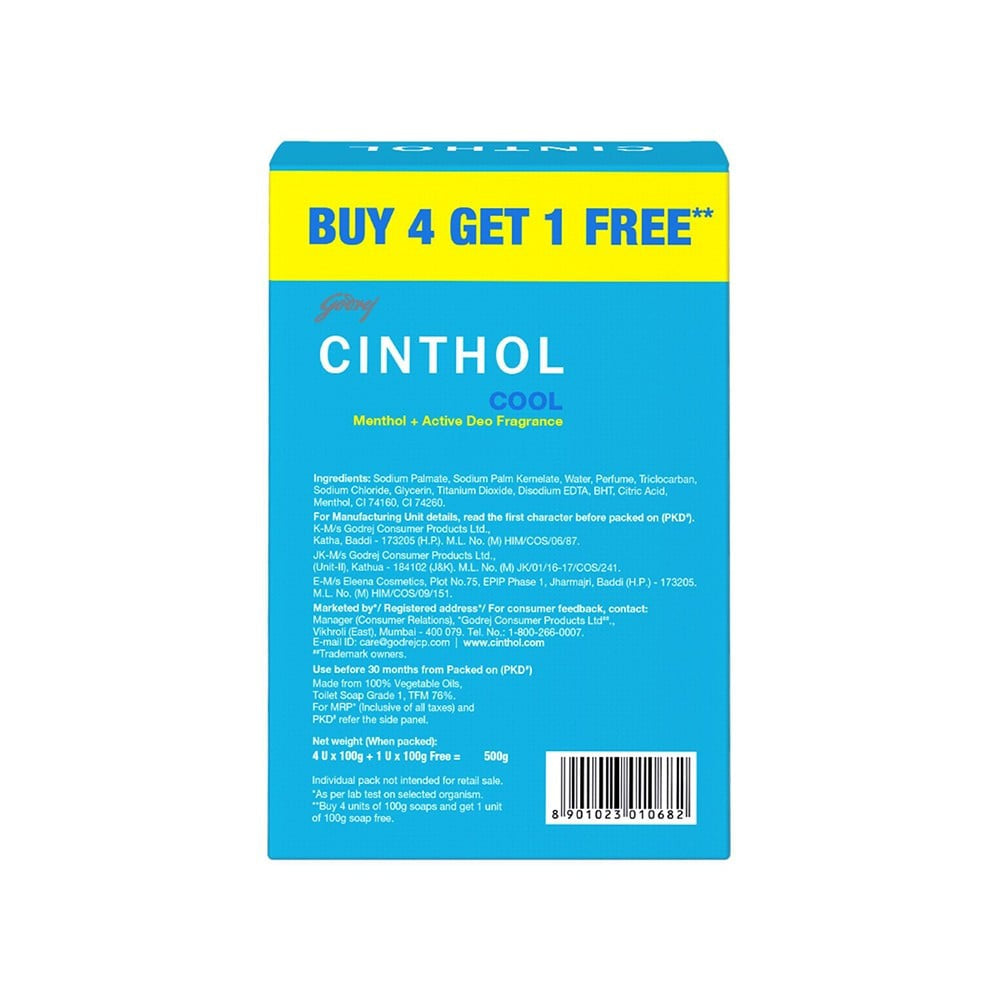 Cinthol Cool Bath Soap - Buy 4 Get 1 Free : 5 x 100 g