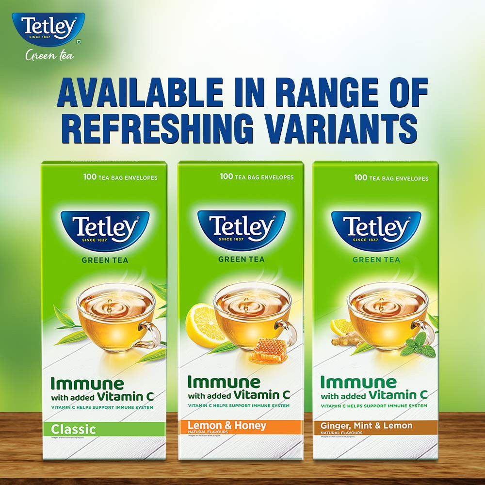 Tetley Ginger, Lemon & Mint Green Tea Bags (Immune with added Vitamin C) : 100 units