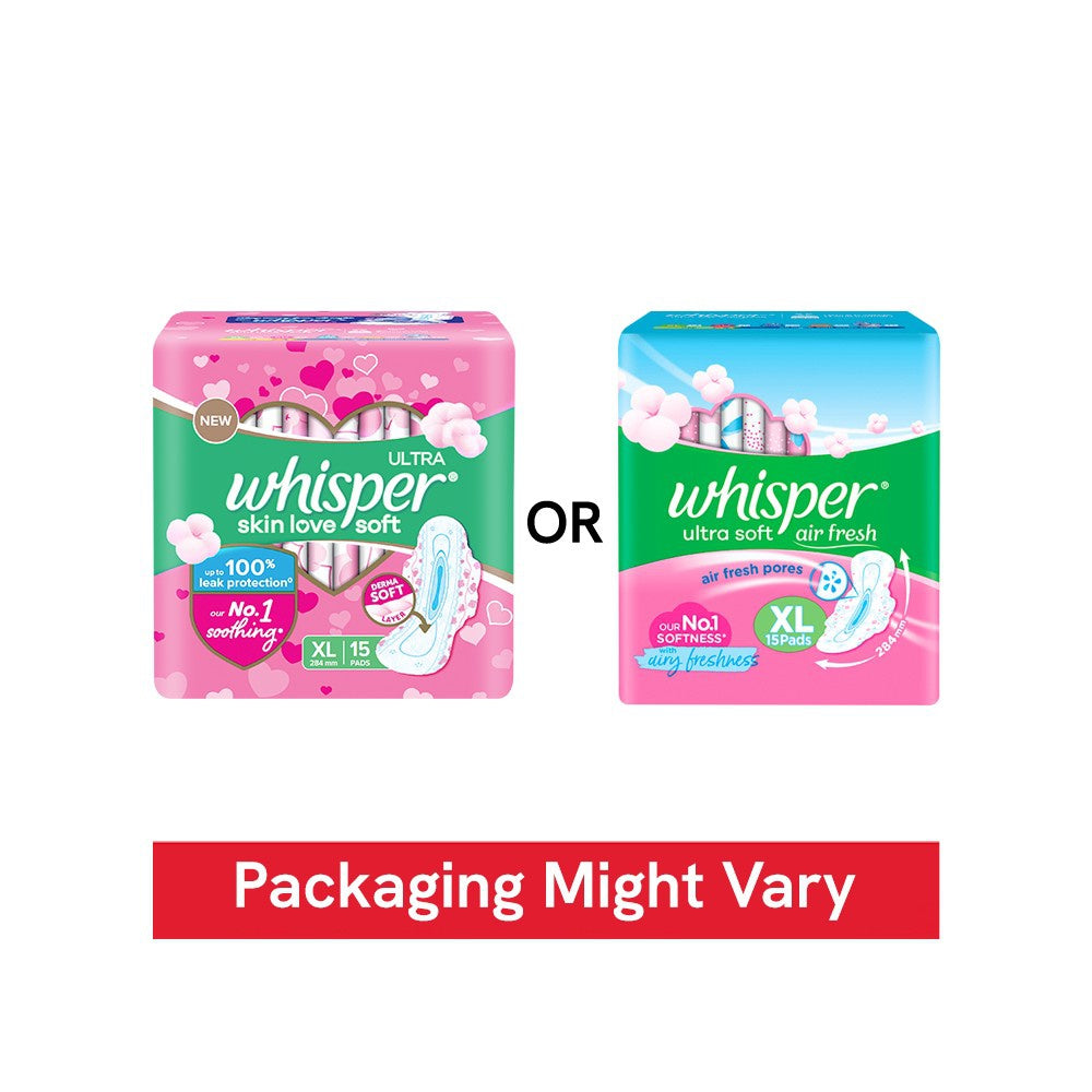 Whisper Daily Liners Clean & Fresh Panty Liners + Ultra Soft Air Fresh Pores Sanitary Pads Combo : 20 pieces + 1 pack (15 pieces)
