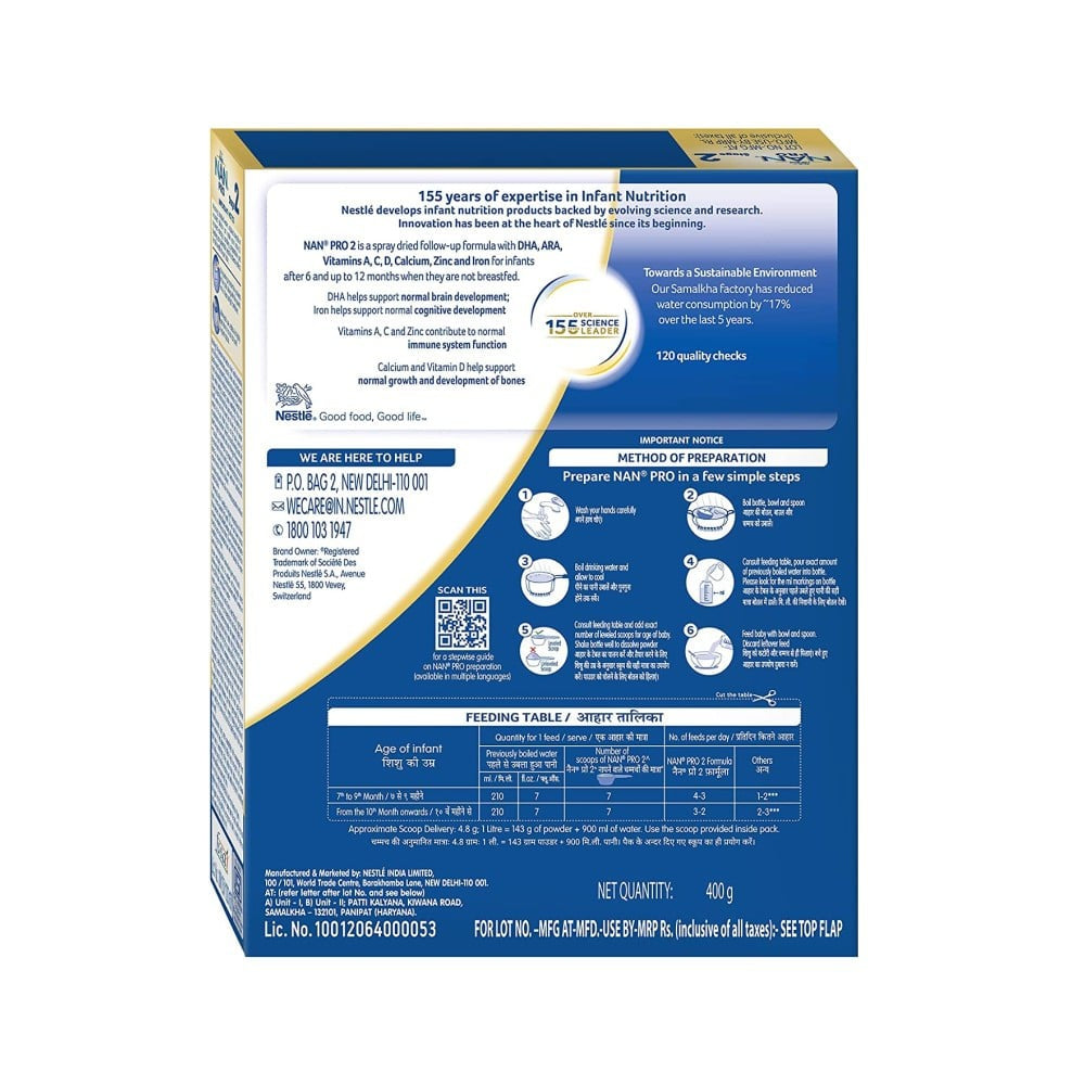 Nestle NAN PRO 2 Powder Follow up Formula (After 6 months) : 400 g