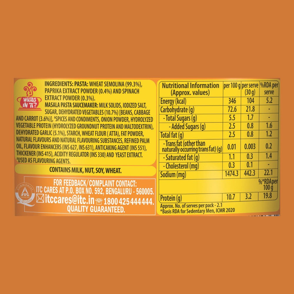Yippee Tricolor Instant Pasta - Masala - Pack of 2 : 2 x 65 g