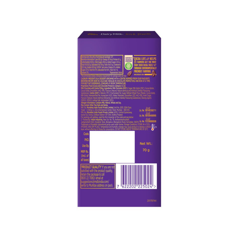 Cadbury Dairy Milk Silk Desserts Brownie Flavoured Chocolate Bar : 70 g