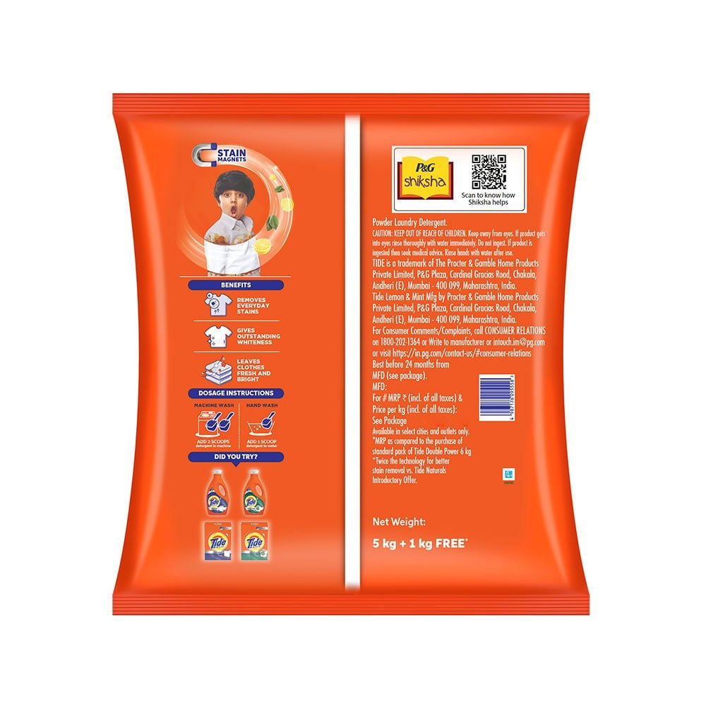 Tide Double Power Detergent Powder (Lemon & Mint) : 5 kg + 1 kg