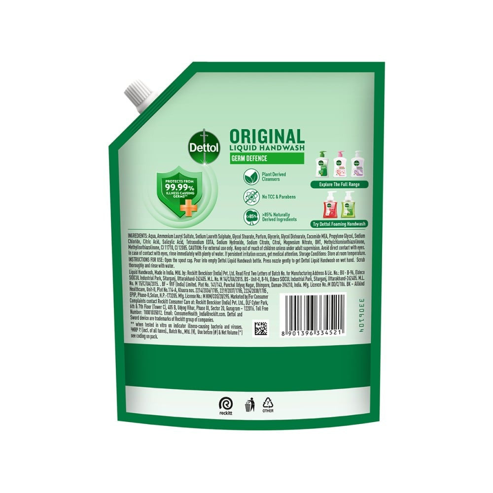 Dettol Liquid Hand Wash Refill Pouch (Original Germ Protection) : 1.35 ltr