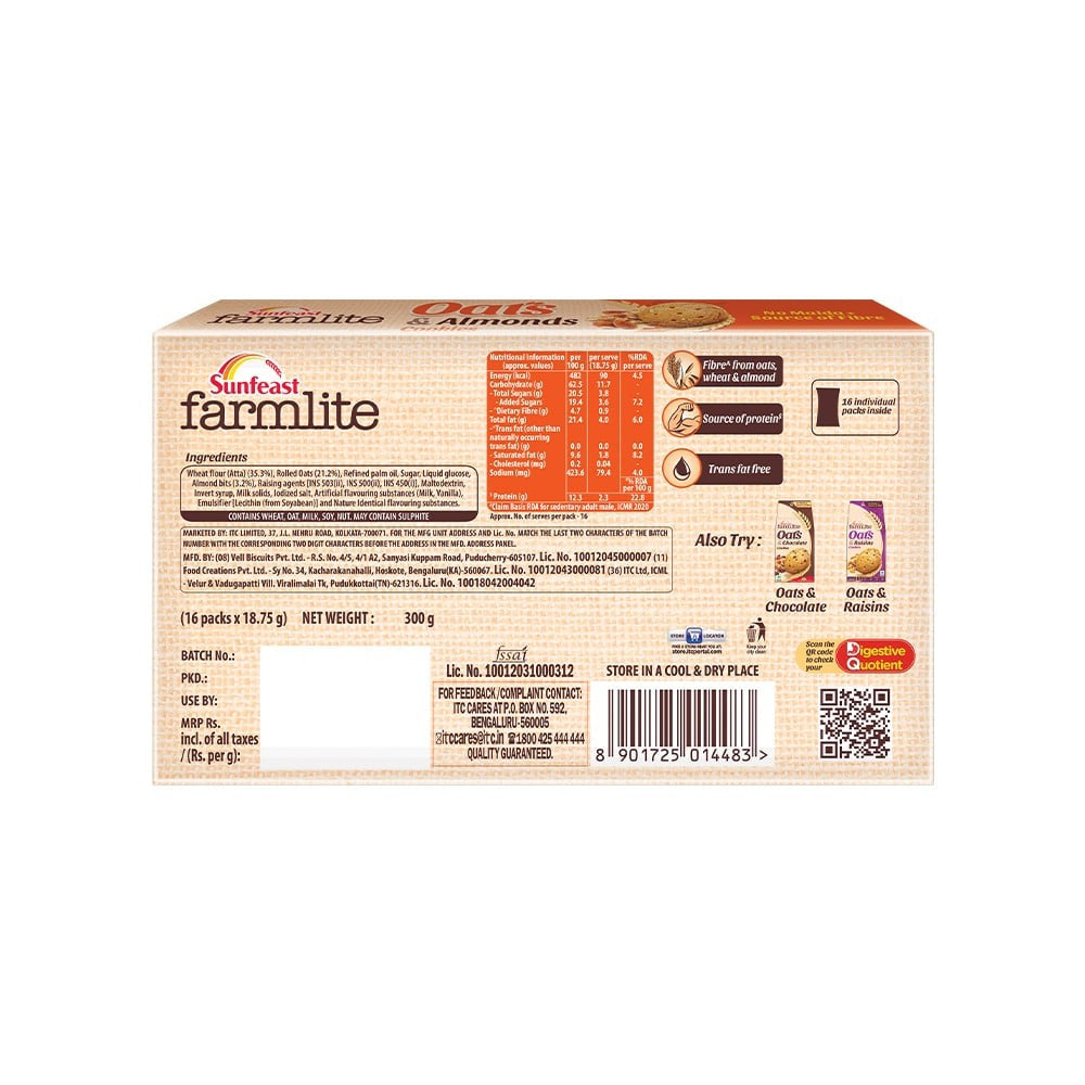 Sunfeast Farmlite Oats & Almonds Cookies : 300 g