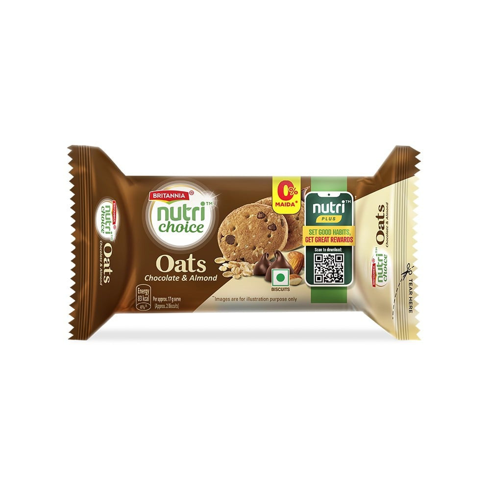 Britannia NutriChoice Oats Chocolate & Almond Biscuit (0% Maida) : 75 g