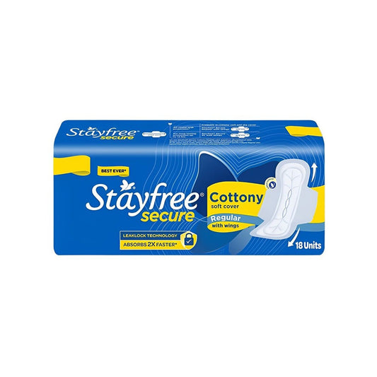Stayfree Secure Cottony Soft Sanitary Pads (Regular Wings) : 18 pieces