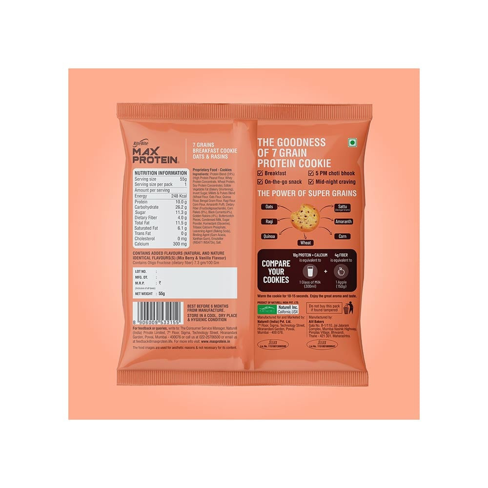 RiteBite Peanut Butter Dark Chocolate Quinoa Crispies Oats Nutrition Bar + Max Protein Oats & Raisins Cookies + Max Protein Cheese & Jalapeno Chips Combo : 40 g + 55 g + 60 g