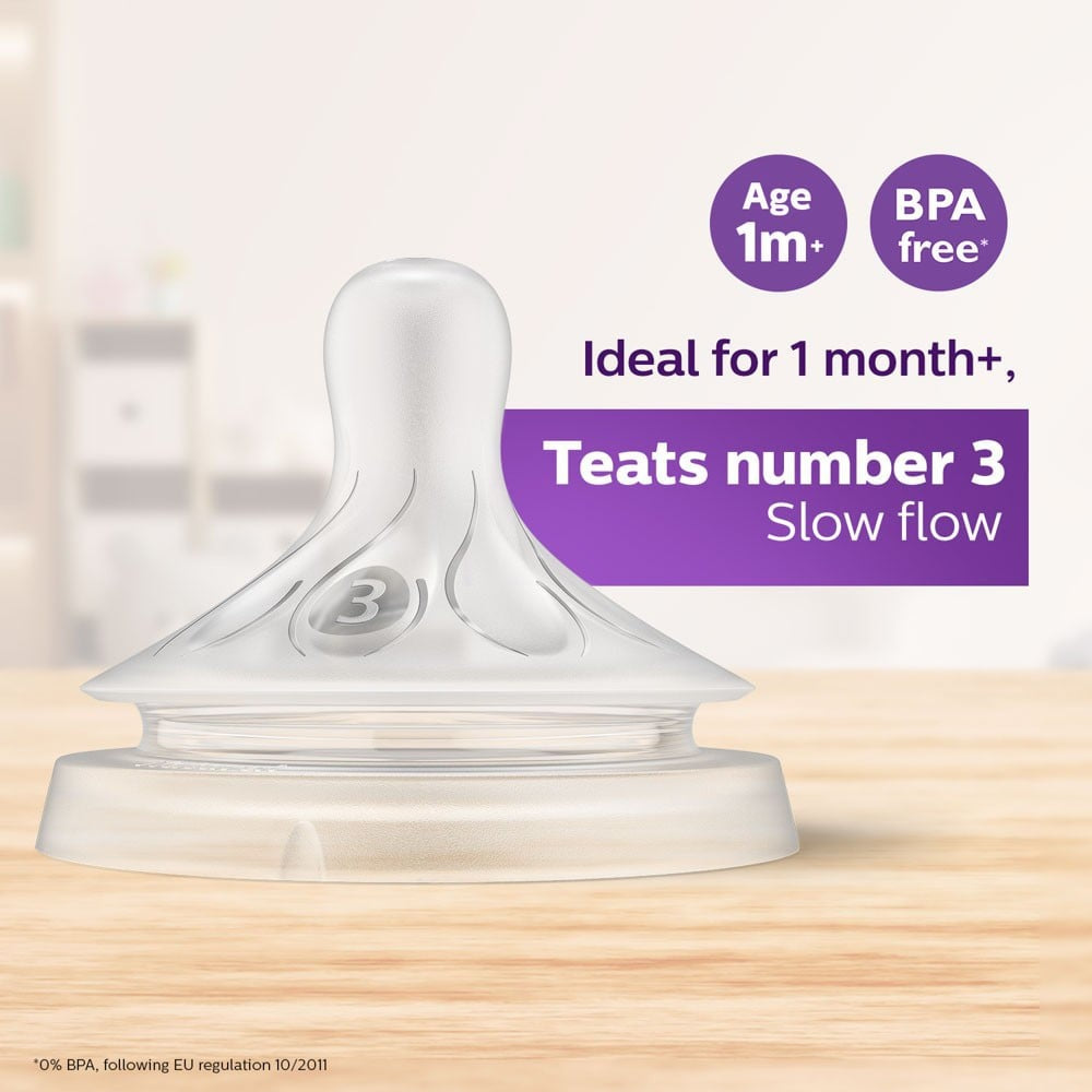 Philips Avent Natural Slow Flow Feeding Nipple 1+ Month : 1 pack (2 pieces)