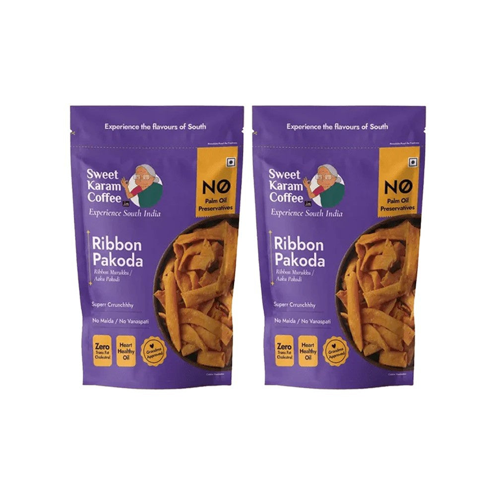 Sweet Karam Coffee Ribbon Pakoda / Murukku Namkeen, - No Palm Oil - Pack of 2 : 2 x 95 g