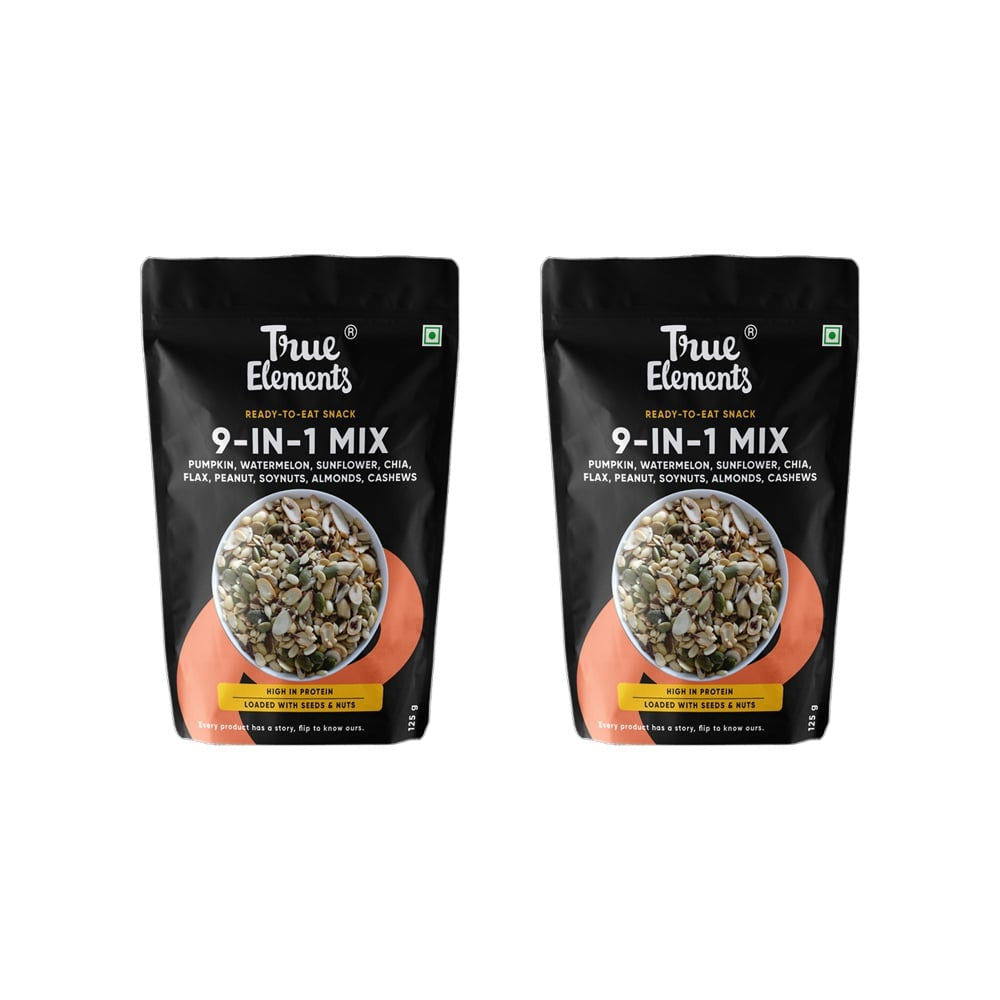 True Elements 9-In-1 Mix Nuts, Seeds & Dry Fruits - High in Protein - Pack of 2 : 2 x 125 g