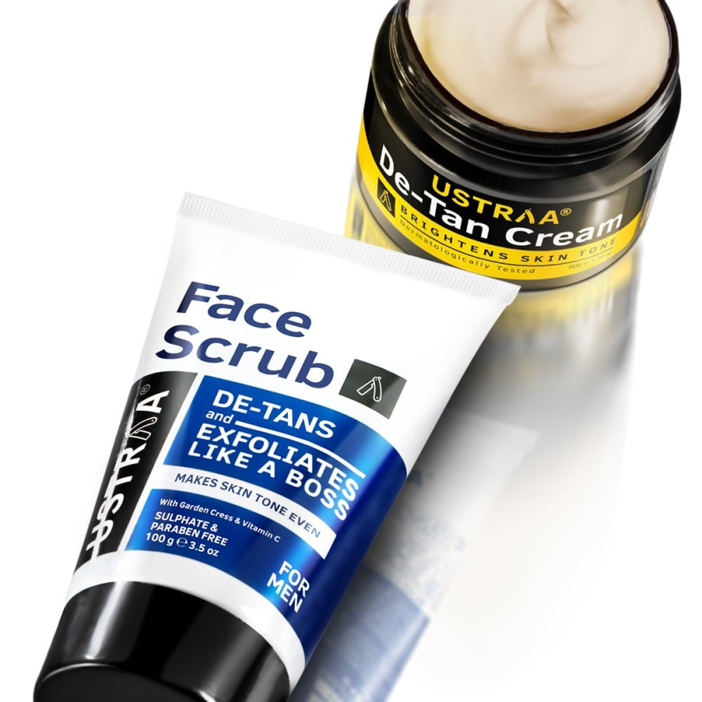 Ustraa De-Tan Face Scrub + De -Tan Face Cream (50 g) Combo : 100 g + 50 g