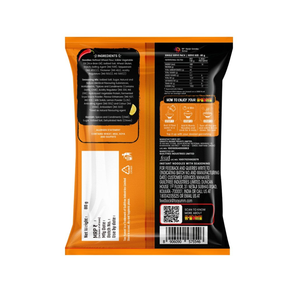 Too Yumm K-Bomb Ramen Instant Noodles - Tom Yum - Pack of 3 : 3 x 80 g