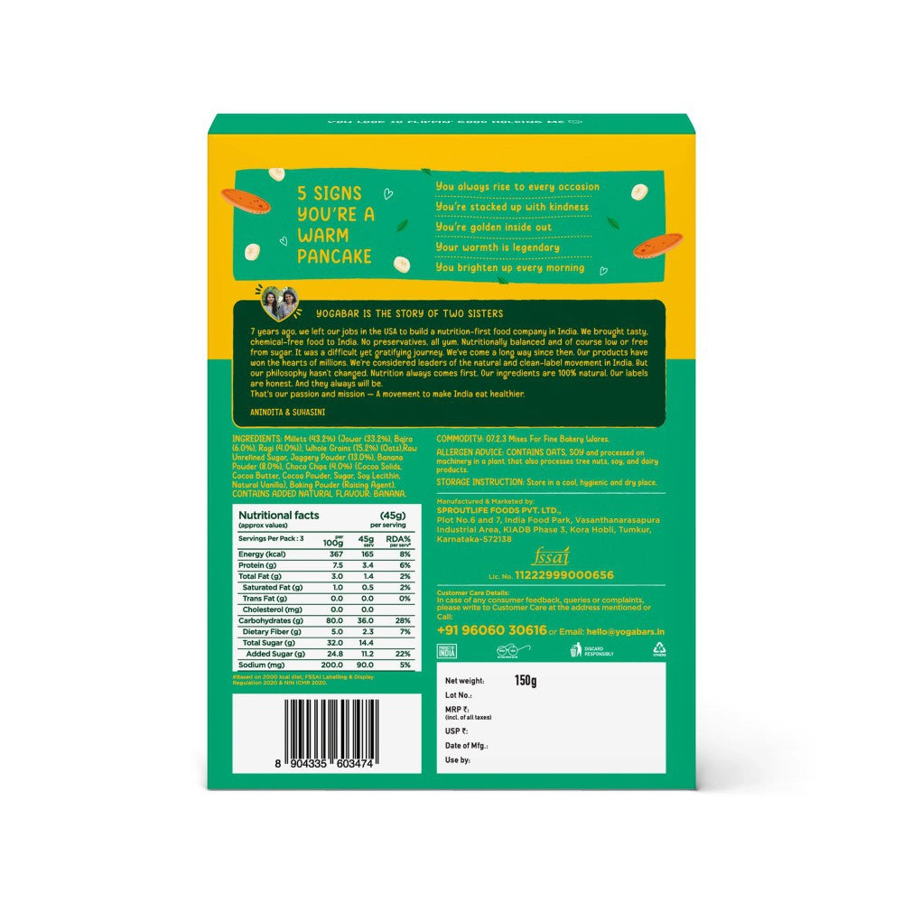 Yoga Bar Banana Choco Chip Pancake Mix (No Maida, No Preservatives) : 150 g