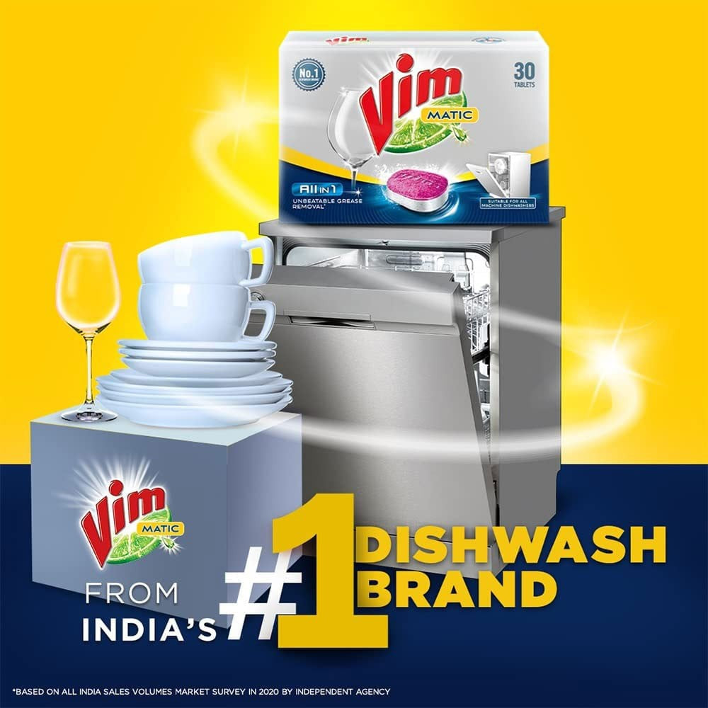Vim All-In-One Dishwasher Tablet Removes Tough Indian Grease : 1 pack (30 pcs)