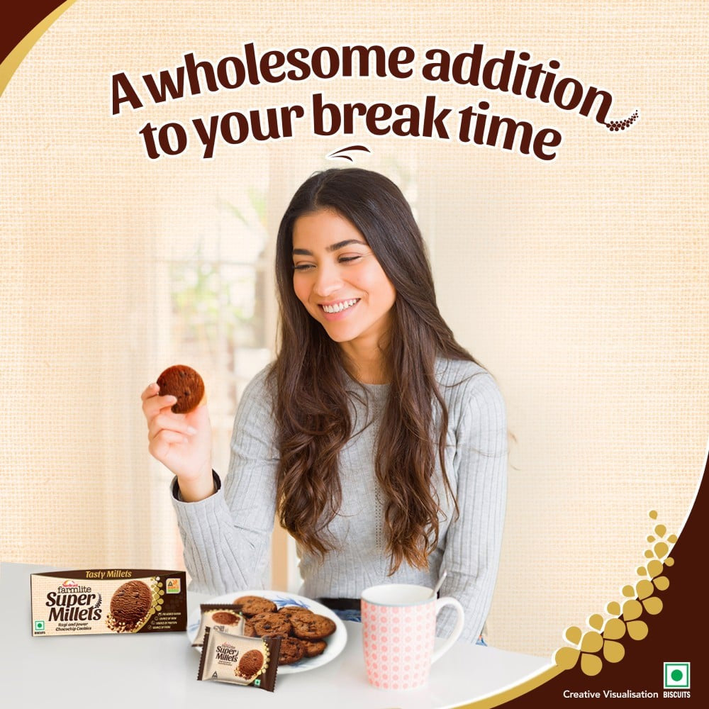 Sunfeast Farmlite Super Millets Ragi and Jowar Chocochip Cookies : 75 g