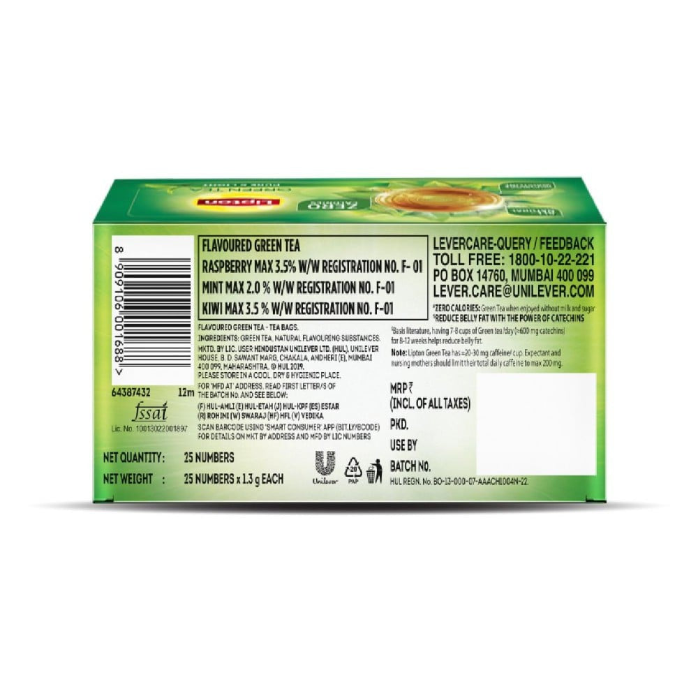 Lipton Raspberry Mint Green Tea Bags : 25 x 1.3 g