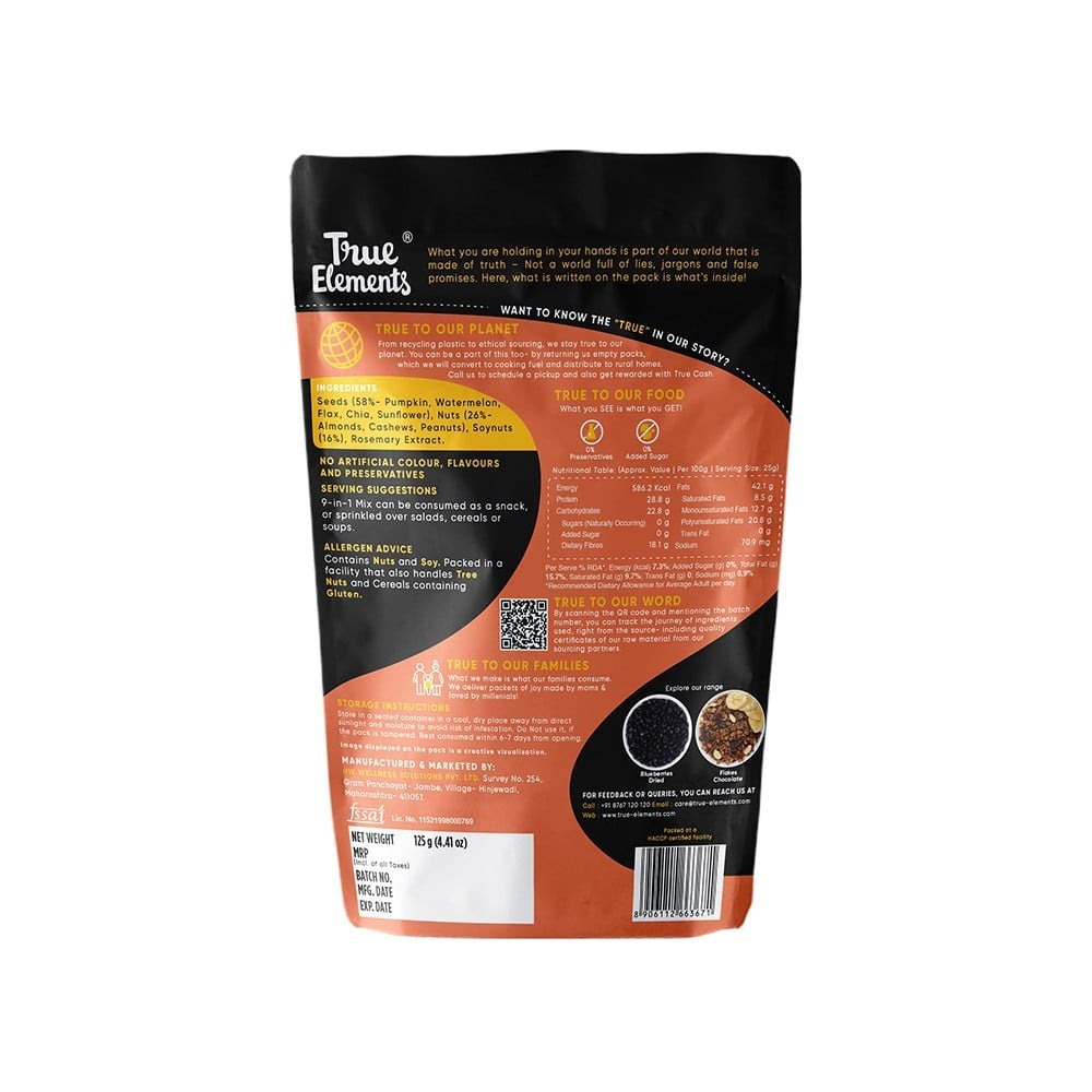 True Elements 9-In-1 Mix Nuts, Seeds & Dry Fruits - High in Protein - Pack of 2 : 2 x 125 g